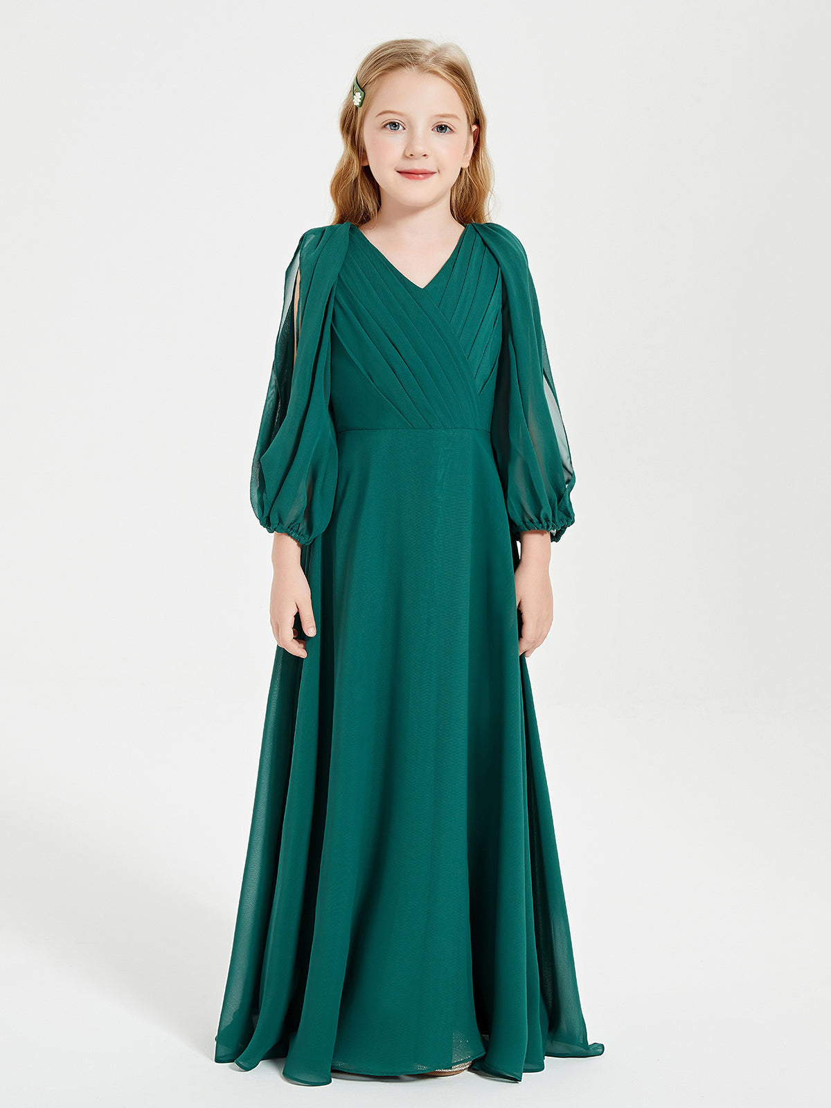 Vestidos Modestos De Manga Larga Para Damas De Honor Junior Azul Marino