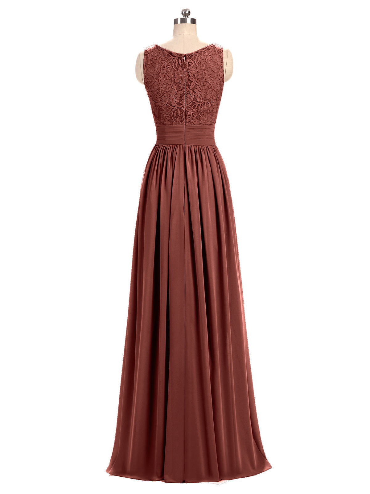 Adalyn Escote En V Gasa Y Encaje Maxi Corte De Dama De Honor Terracota Tallas Grandes