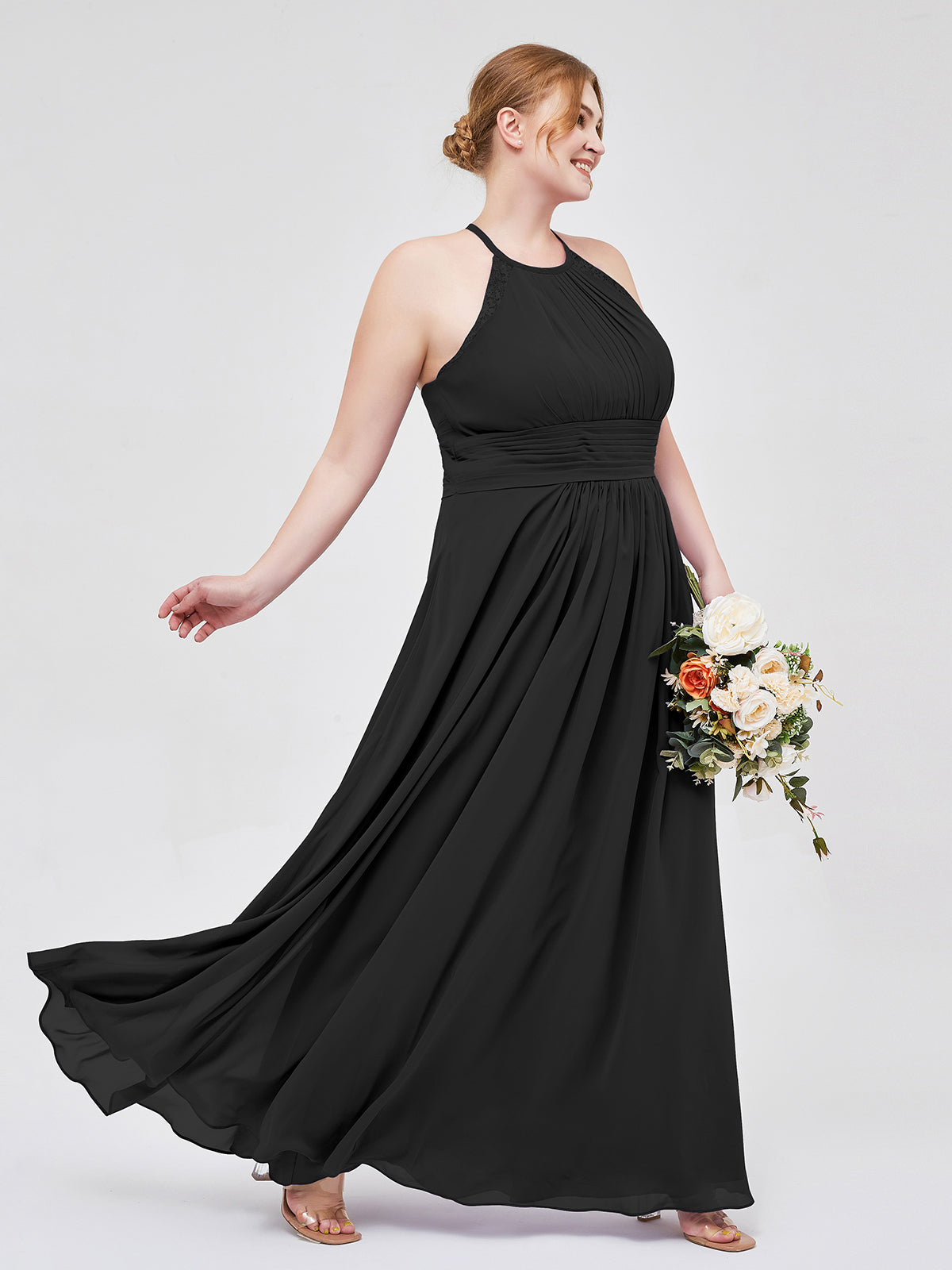 Alaia Cabestro Gasa Largo Corte Con Encaje Tirante Black Tallas Grandes