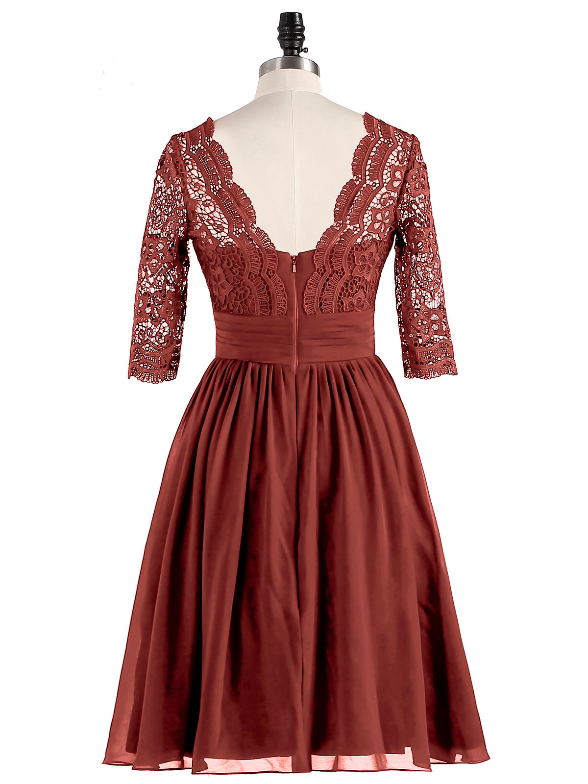 Alexia Encaje Y Gasa Vestido Corto Con Media Manga Terracota