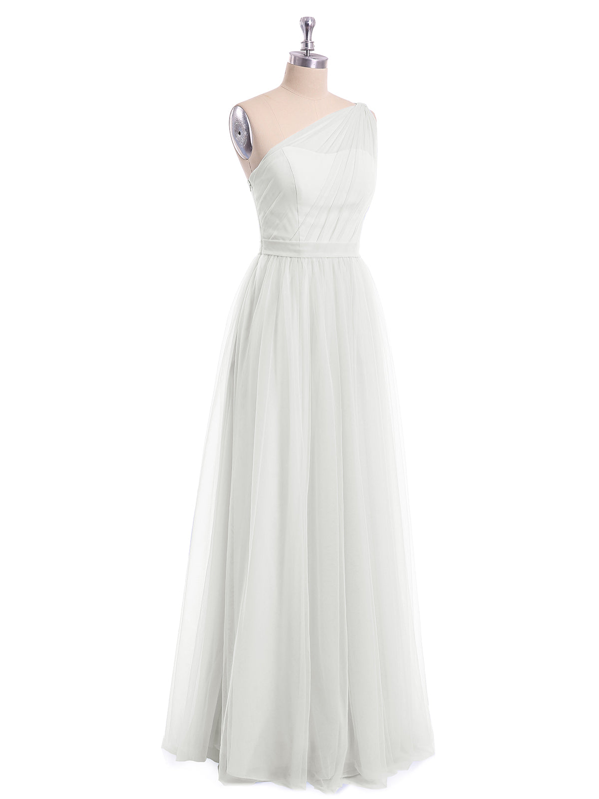 Angelina Un Hombro Malla Corte De Dama De Honor De Fiesta De Boda Marfil