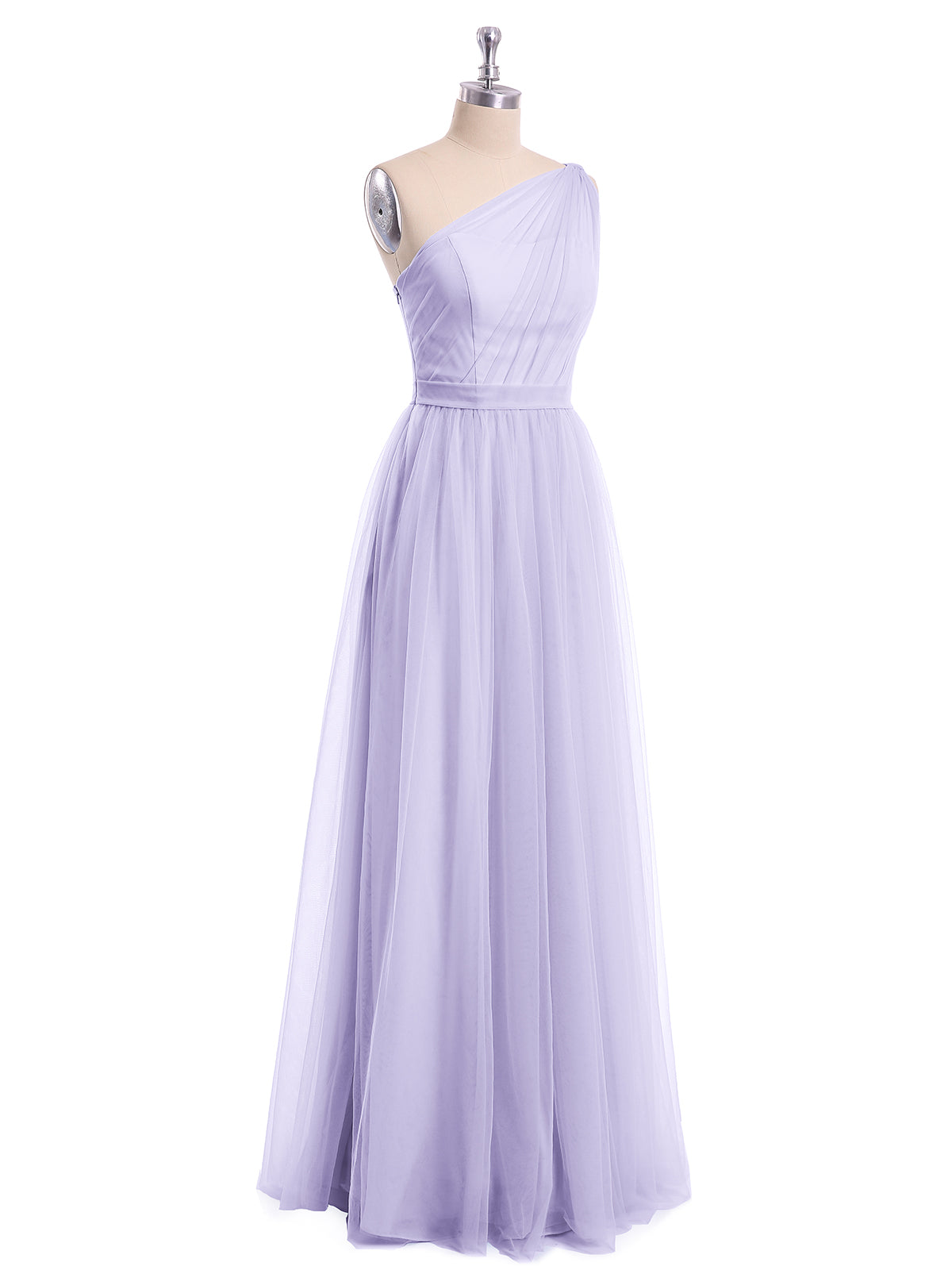 Angelina Un Hombro Malla Corte De Dama De Honor De Fiesta De Boda Lilac