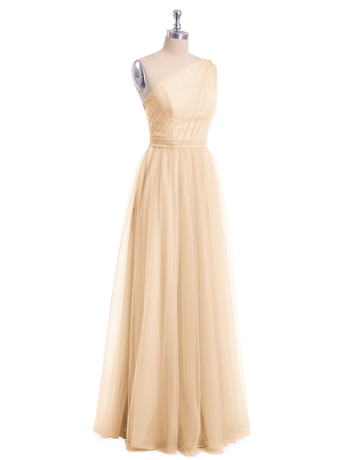 Angelina Un Hombro Malla Corte De Dama De Honor De Fiesta De Boda Melocotón