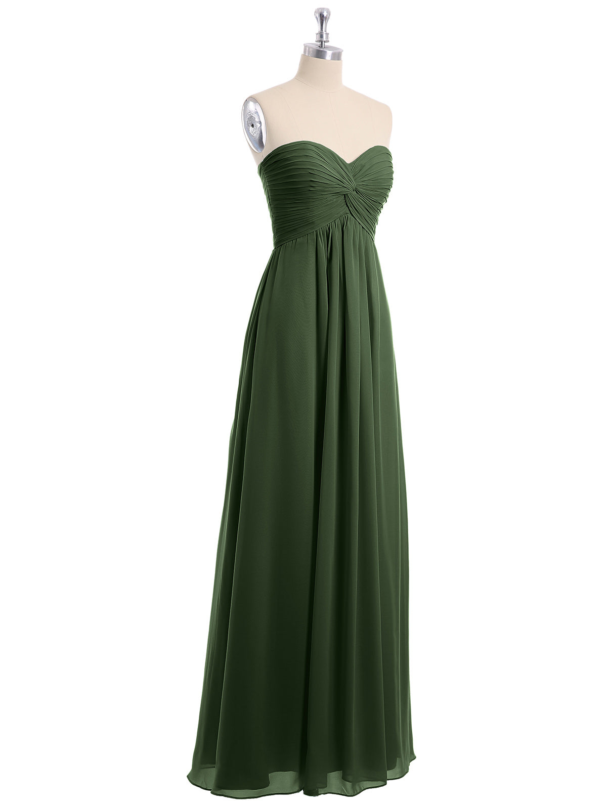 Vestidos de chiffon imperio sin tirantes con escote en corazón Verde Oliva