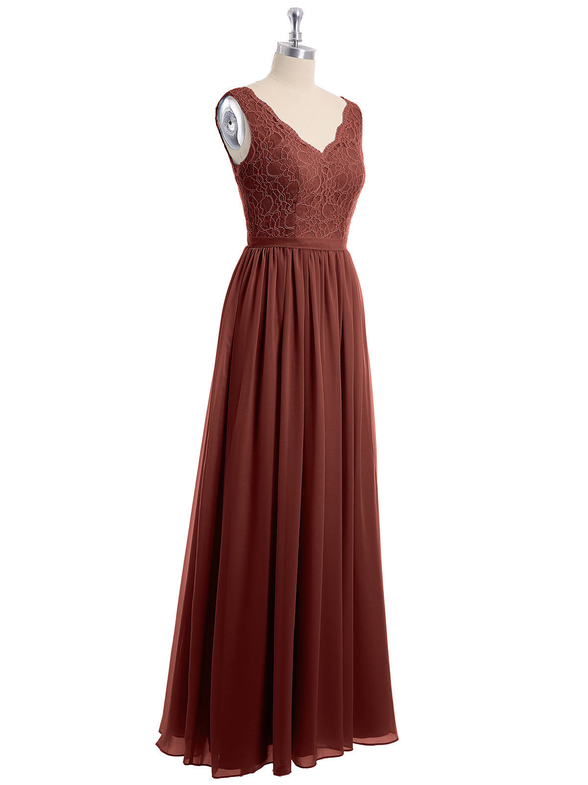 Vestidos largos con la parte superior de encaje y la parte inferior de chiffon Terracota