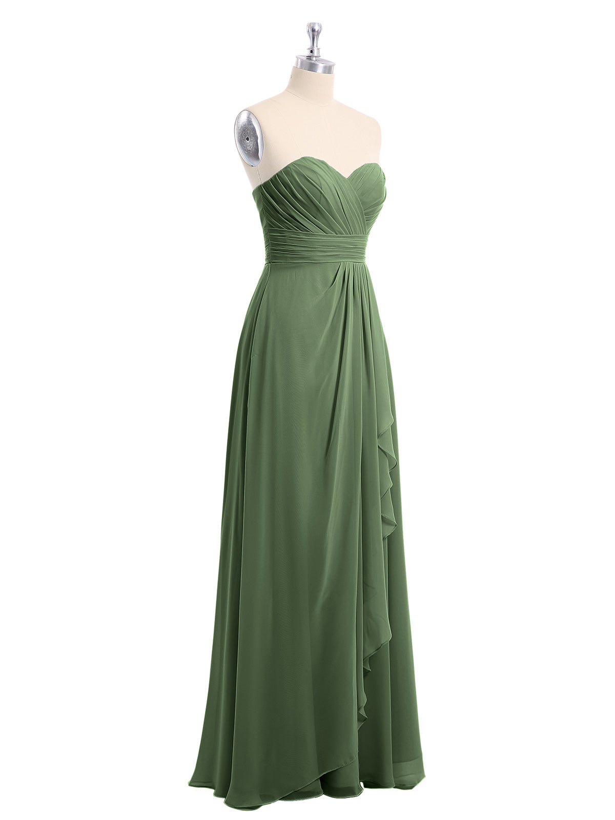 Vestidos de chiffon sin tirantes con escote en corazón Verde Oliva