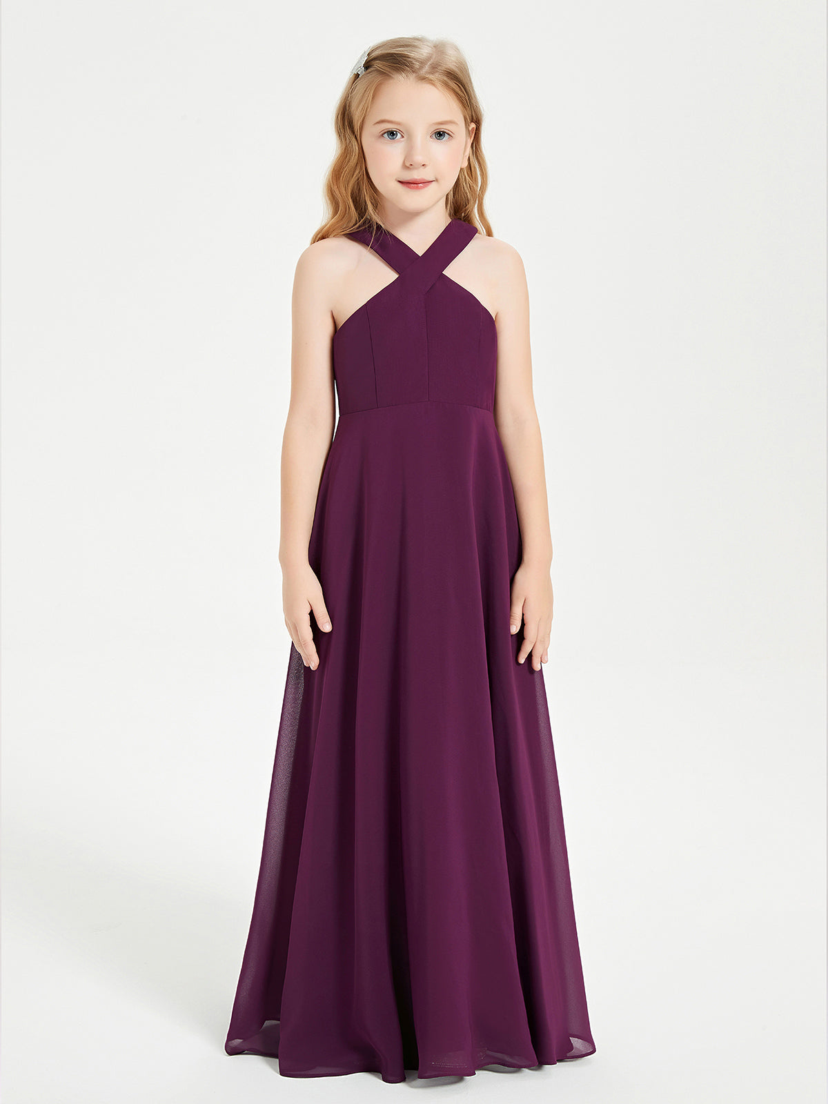Vestido Delicado De Chiffon Para Dama De Honor Junior Con Mangas De Volantes Y Escote En V Marfil main image 0