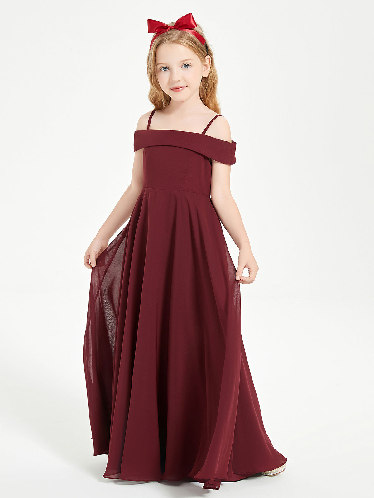 Vestidos Elegantes Para Damas De Honor Junior Con Hombros Descubiertos Verde