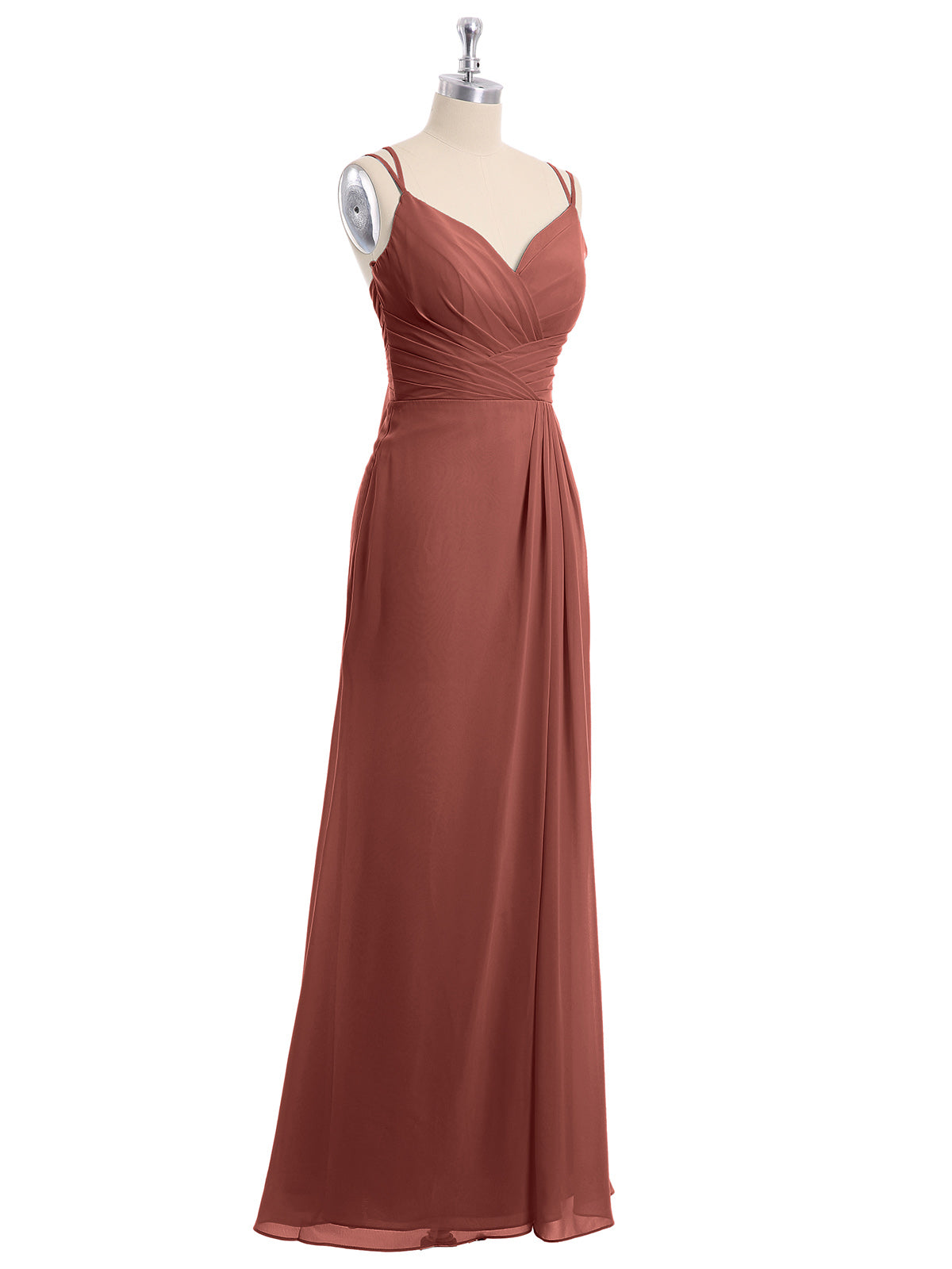 Vestido de chiffon con escote en corazón y doble tirante Terracota Tallas Grandes