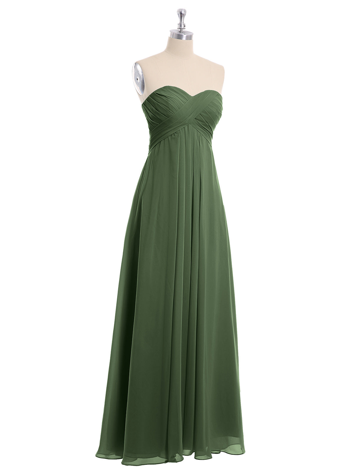 Vestido de chiffon con pliegues cruzados y corte imperio con escote en corazón Verde Oliva