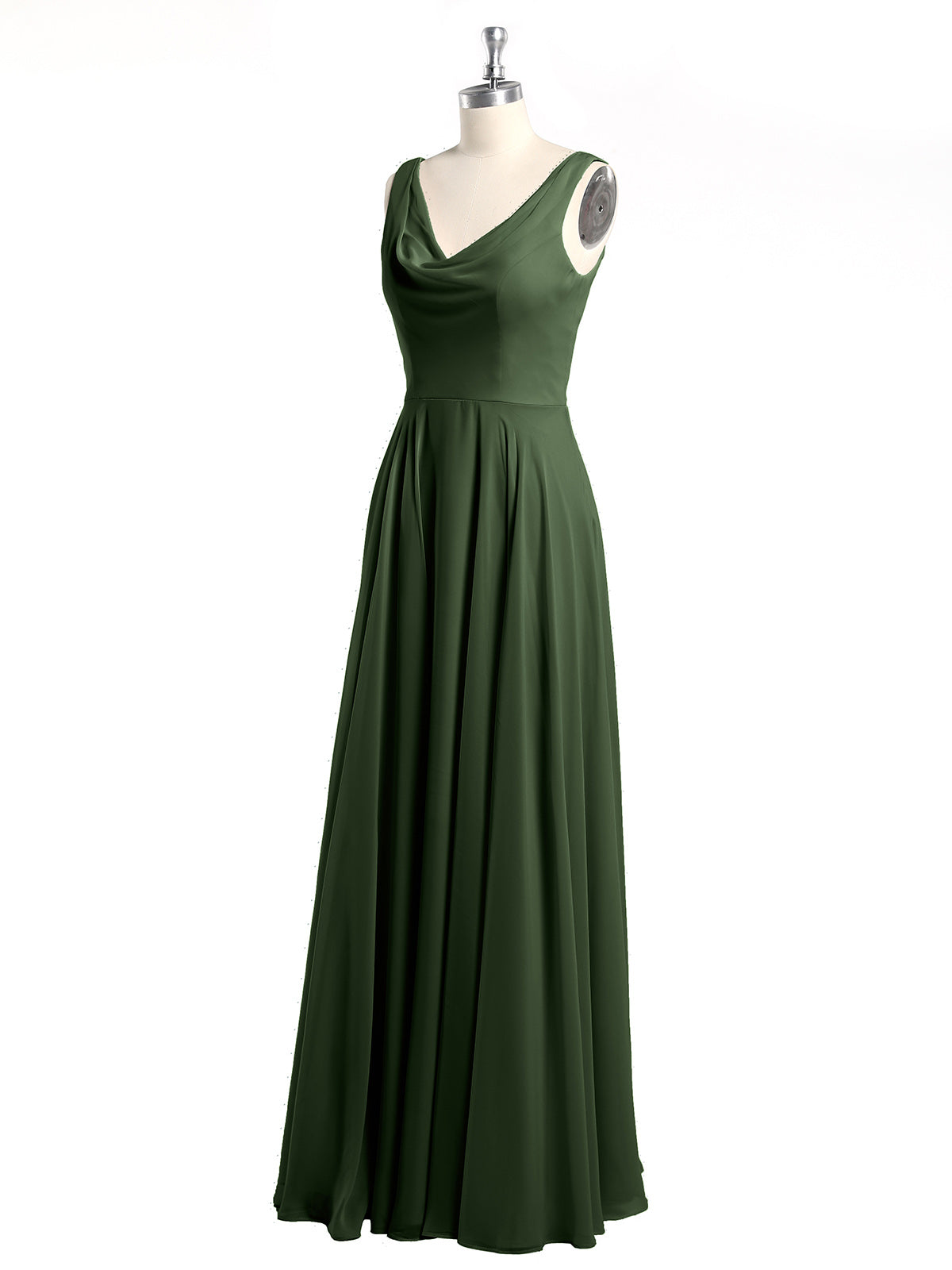 Vestidos sencillos de chiffon con escote en V Verde Oliva