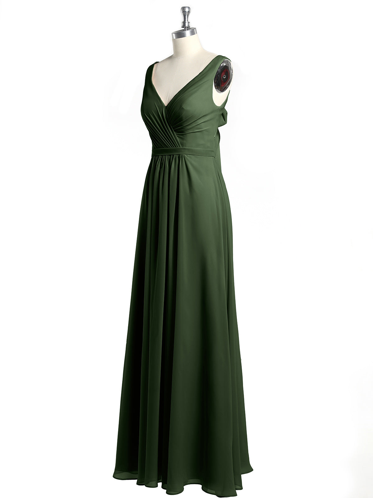 Vestidos de chiffon con espalda descubierta y escote en V Verde Oliva