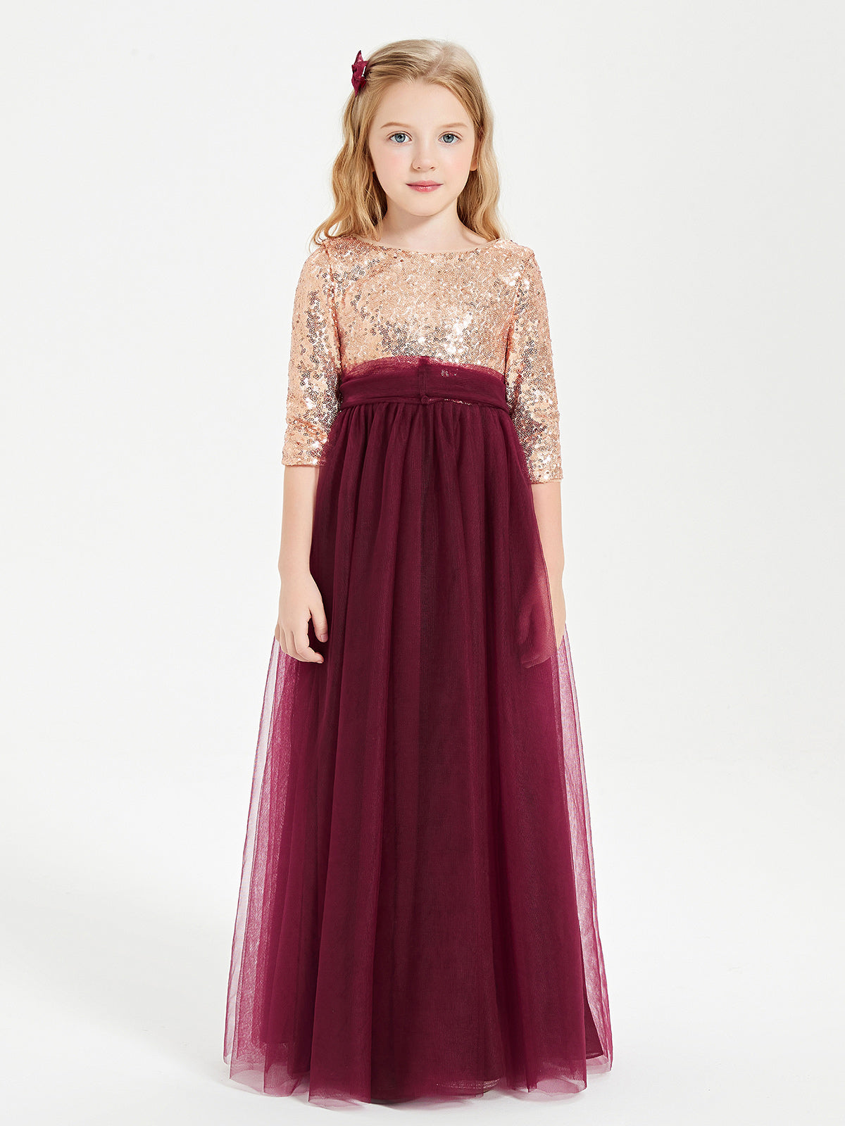 Vestidos Glamorosos Para Damas De Honor Junior Con Parte Superior De Lentejuelas Salvia