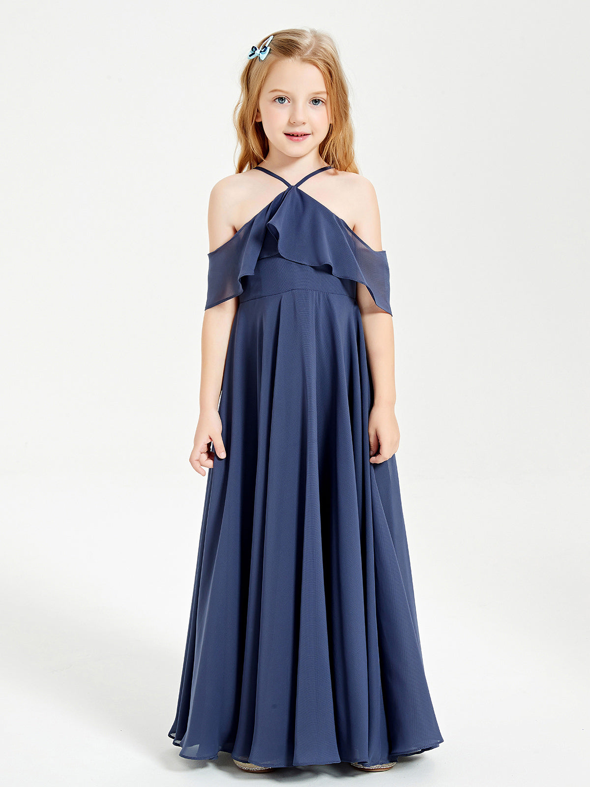 Vestidos Largos Para Damas De Honor Junior Con Hombros Descubiertos Mandarina