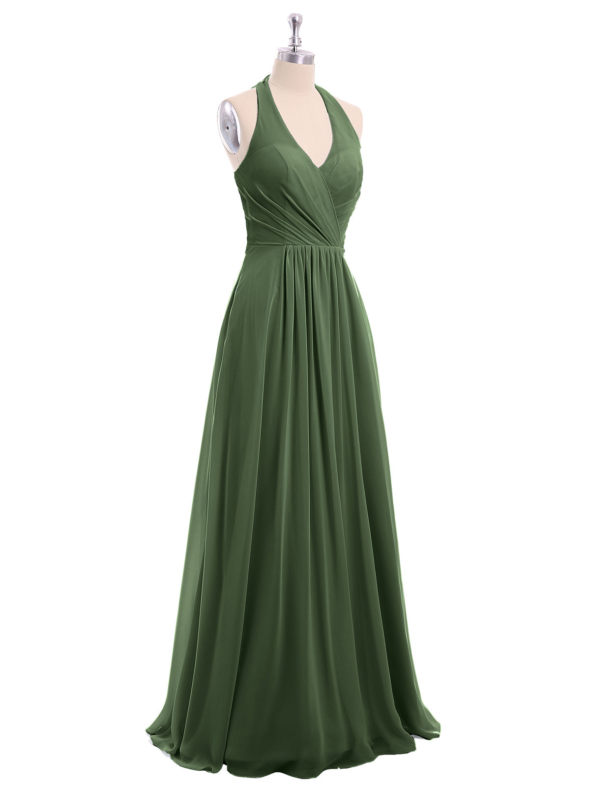 Vestido de chiffon con escote en V y tirantes de lazo Verde Oliva