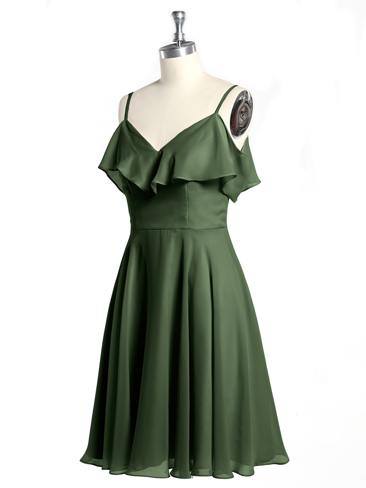 Vestidos cortos con escote en corazón y mangas con volantes Verde Oliva Tallas Grandes