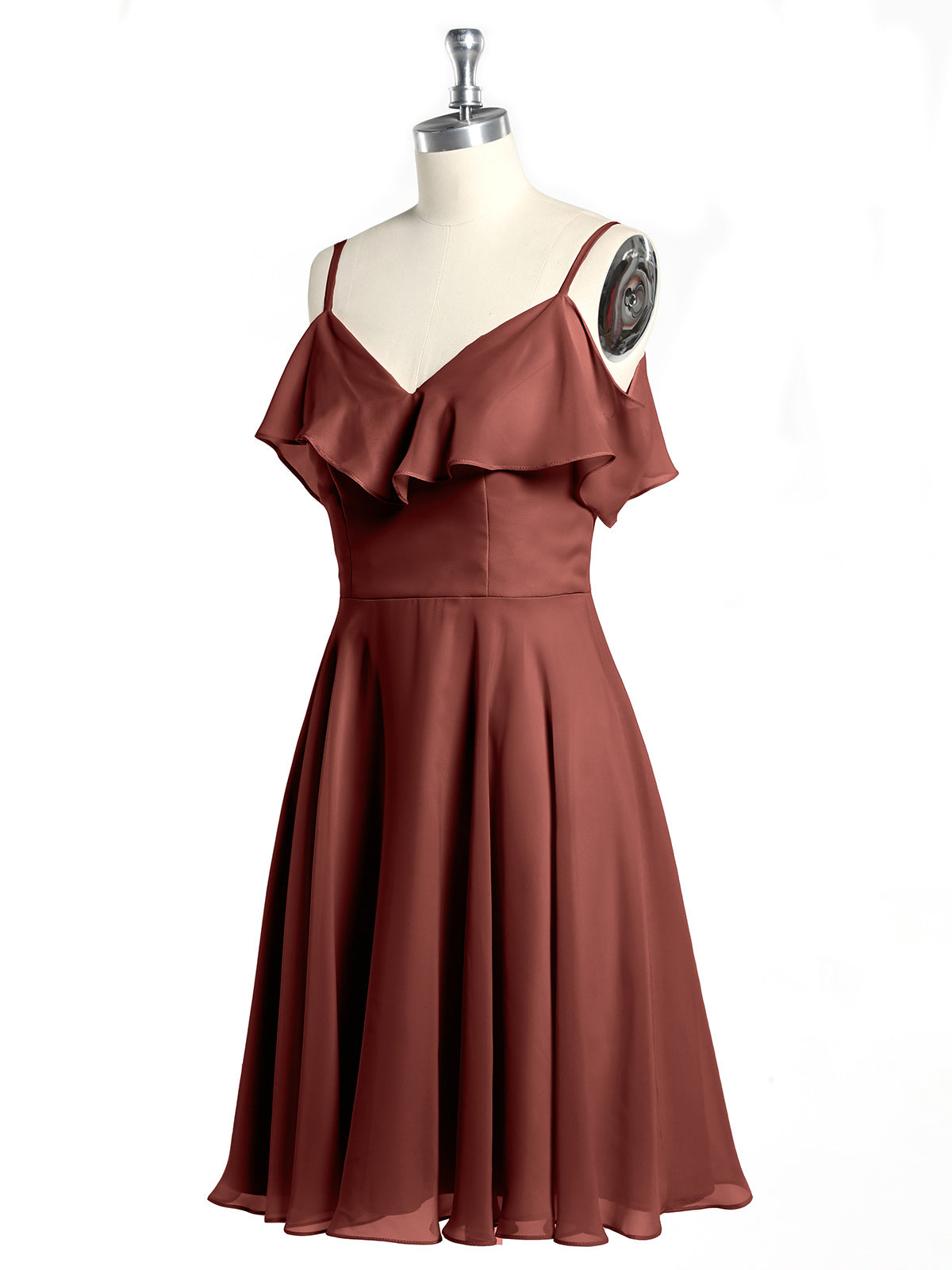 Vestidos cortos con escote en corazón y mangas con volantes Terracota