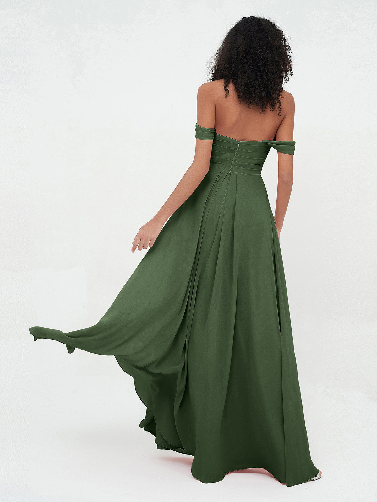 Vestidos imperio de hombros descubiertos con escote en forma de corazón Verde Oliva