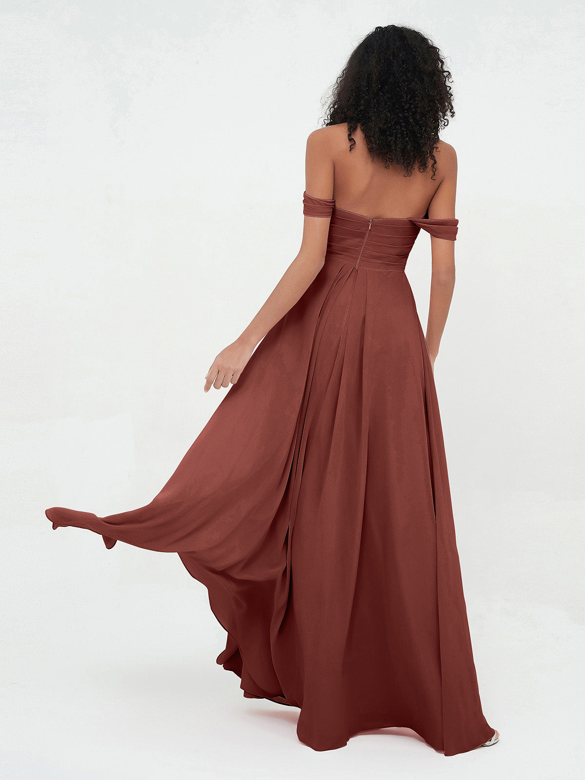 Vestidos imperio de hombros descubiertos con escote en forma de corazón Terracota Tallas Grandes