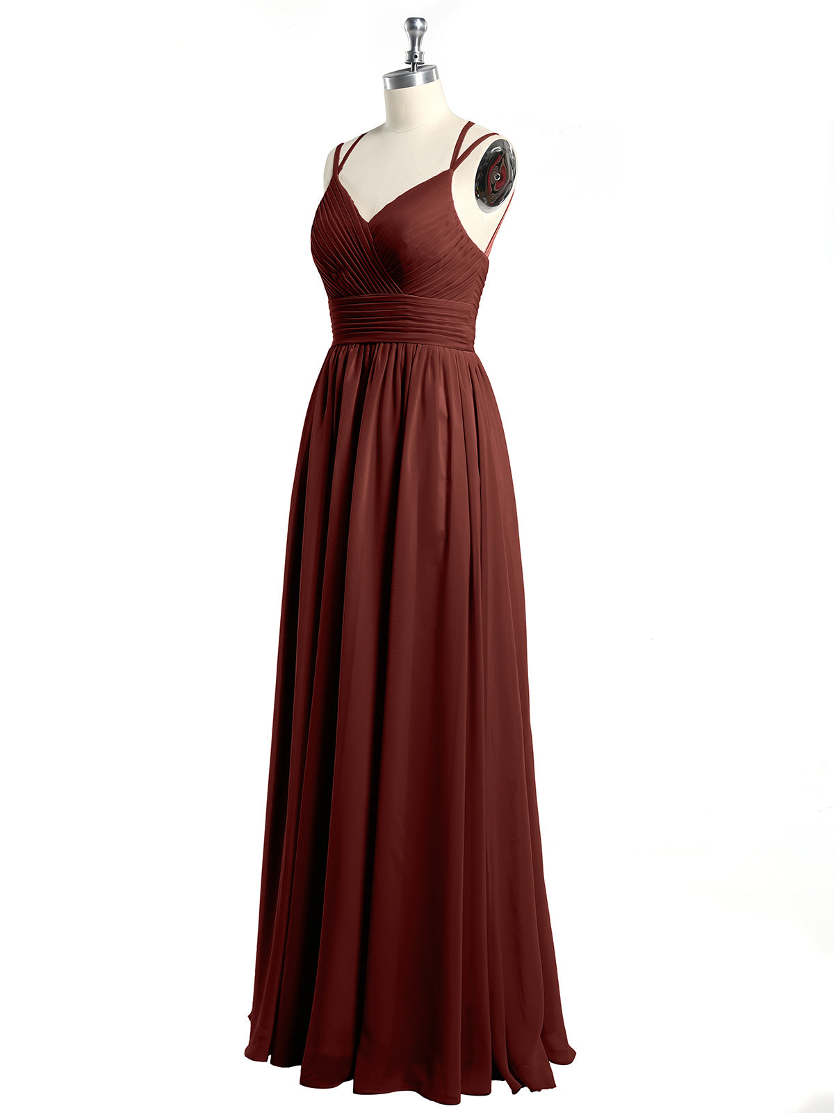 Vestidos de chiffon con tirantes dobles y escote en corazón Terracota Tallas Grandes