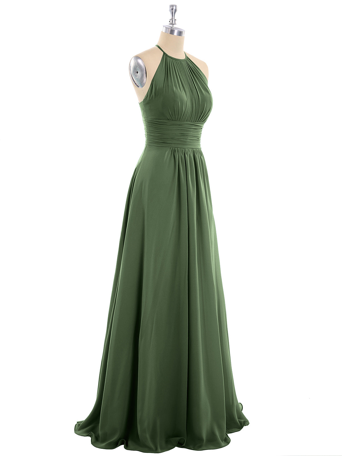 Doris Cabestro Gasa Maxi Vestido De Dama De Honor Verde Oliva Tallas Grandes