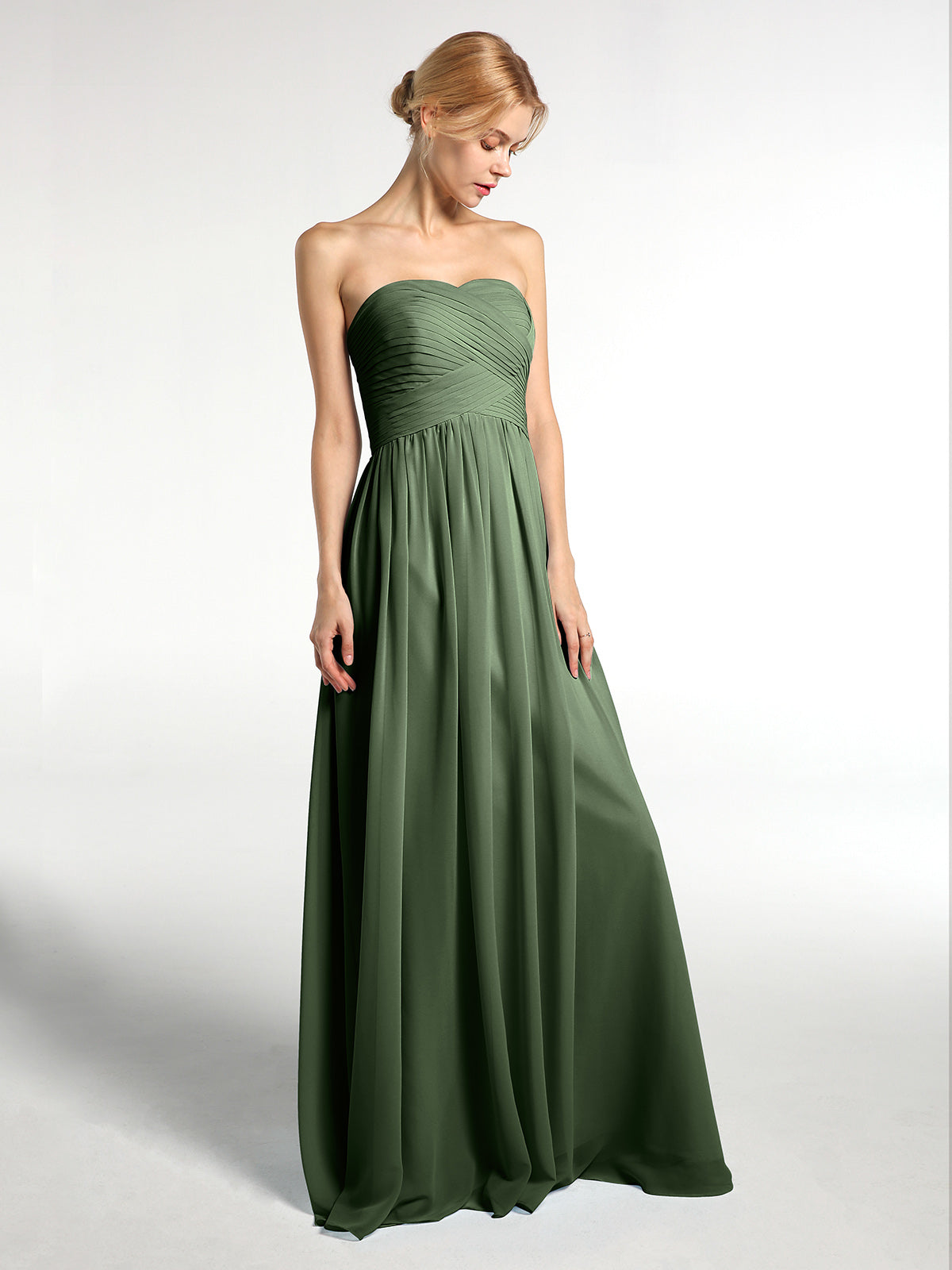 Elizabeth Sin Tirante Novio Gasa Vestidos Verde Oliva