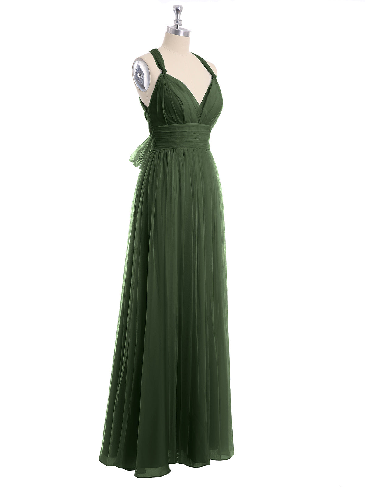 Vestidos de tul con espalda convertible y largo hasta el suelo Verde Oliva