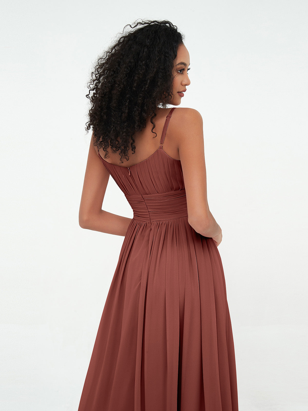 Vestidos máximos de chiffon con escote cuadrado y bolsillos Terracota Tallas Grandes