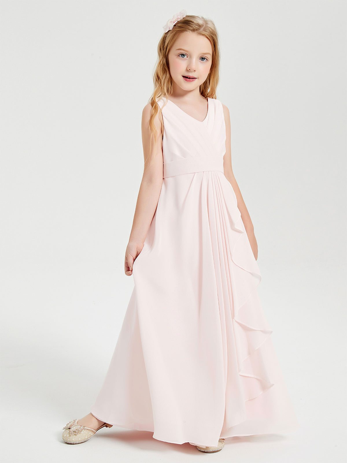 Vestido De Dama De Honor Largo De Gasa Boho Rosa Claro