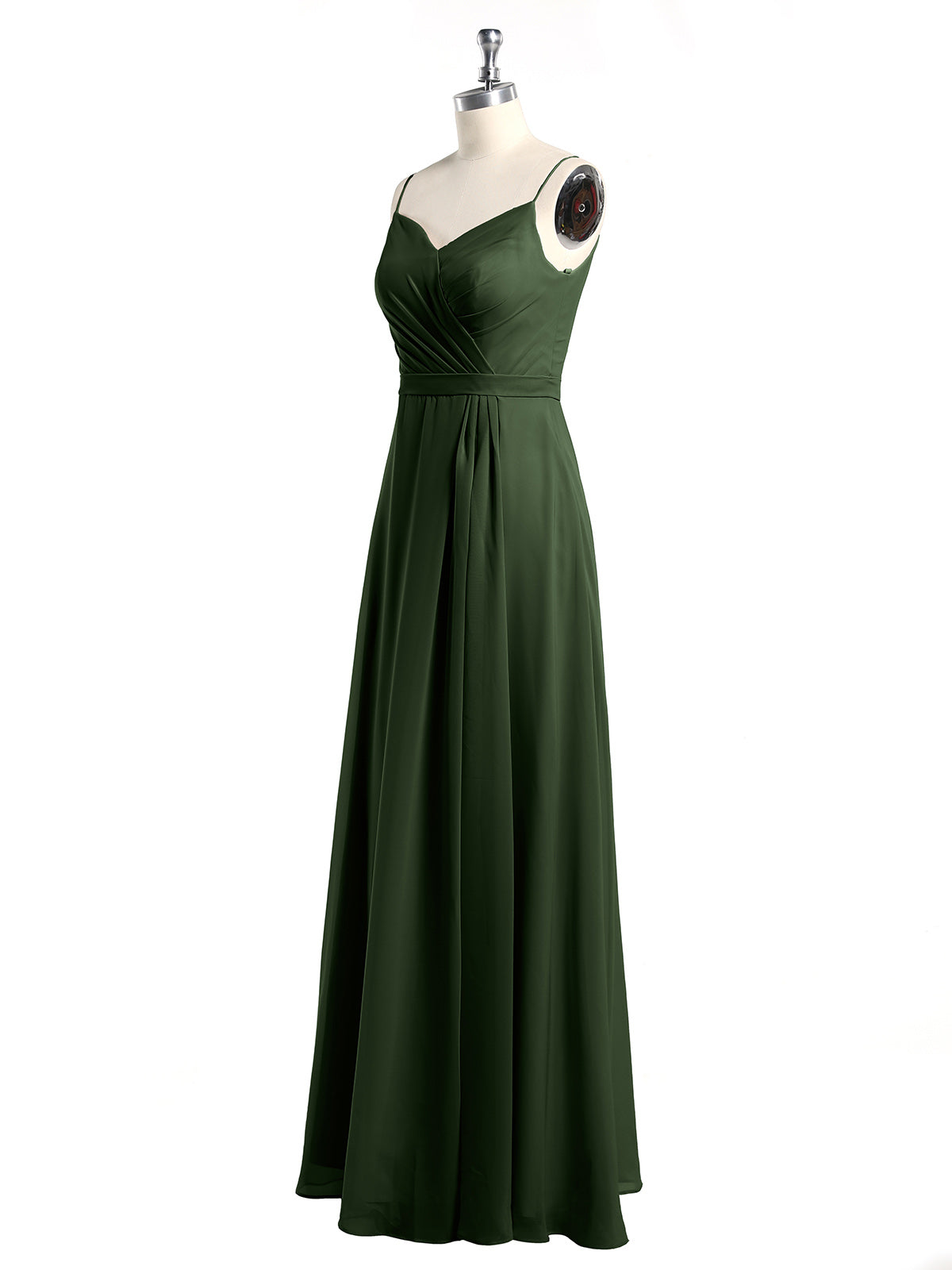 Vestidos largos de chiffon con tirantes finos y escote en corazón Verde Oliva