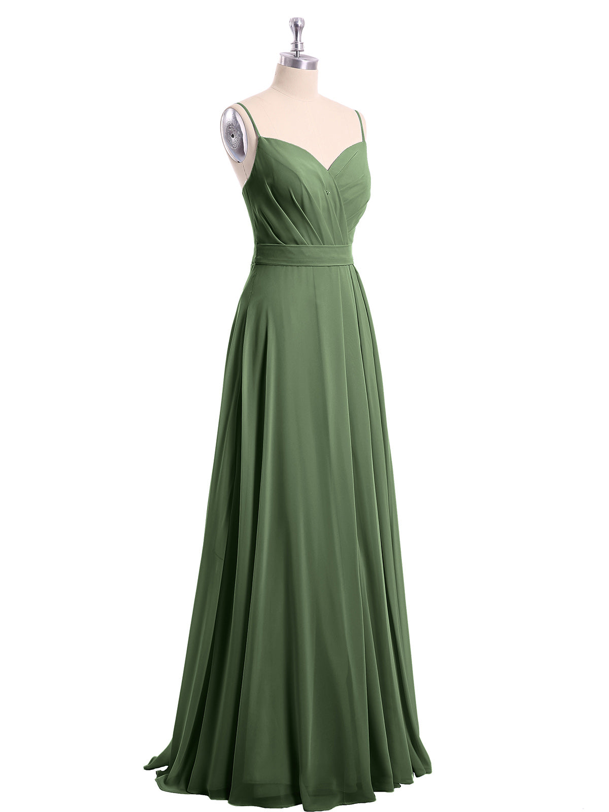 Vestido de chiffon con tirantes finos y escote en corazón Verde Oliva
