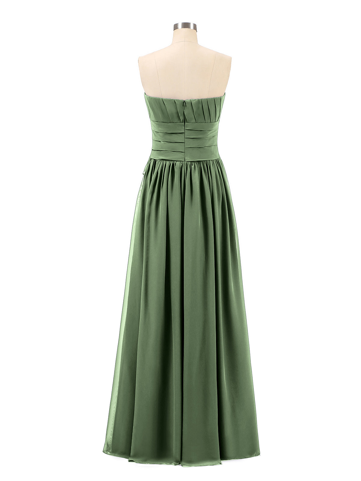 Frederica Sin Tirante Gasa Largo Vestido De Dama De Honor Verde Oliva Tallas Grandes
