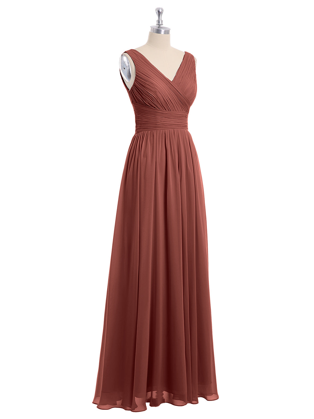 Vestidos largos de chiffon con escote en V hasta el suelo Terracota