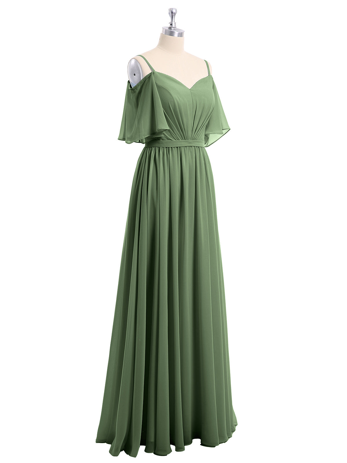 Vestidos de chiffon con tirantes finos y hombros descubiertos Verde Oliva