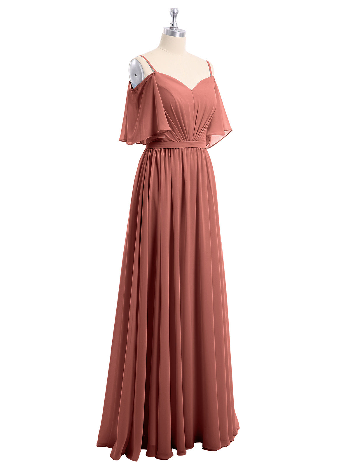 Vestidos de chiffon con tirantes finos y hombros descubiertos Terracota Tallas Grandes