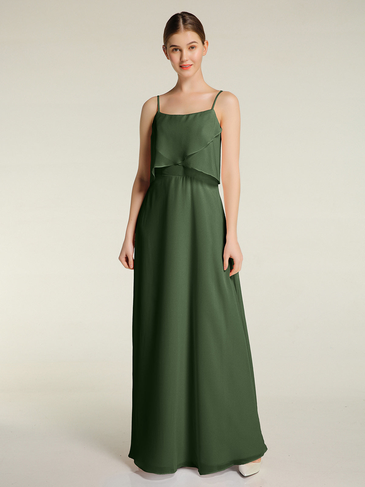 Vestidos sencillos de dama de honor con tirantes finos Verde Oliva