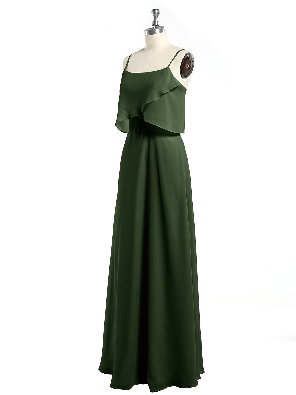 Vestidos sencillos de dama de honor con tirantes finos Verde Oliva Tallas Grandes