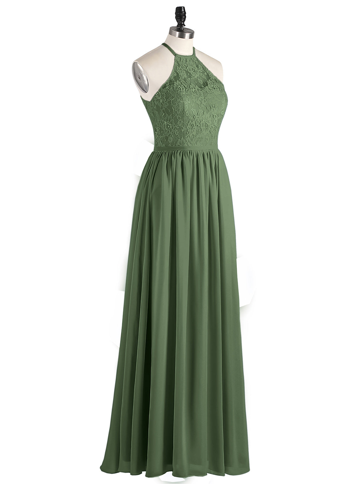 Hedda Gasa Maxi Cabestro Vestido Con Encaje Corpino Verde Oliva