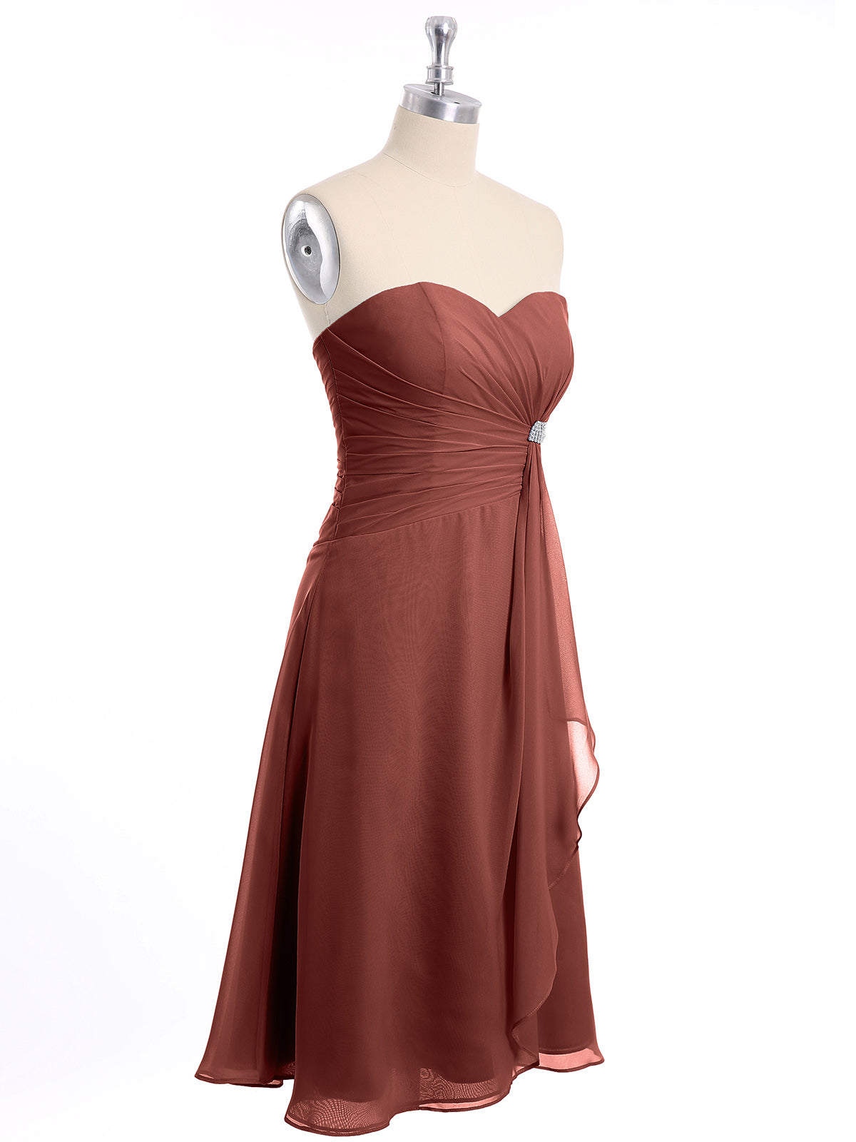 Vestido de chiffon a la altura de la rodilla con escote en corazón Terracota