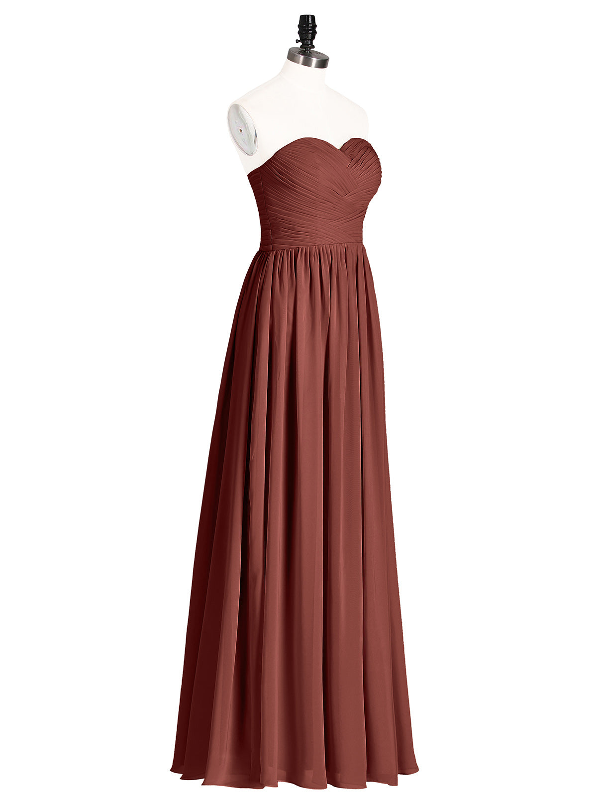 Isabel Sin Tirante Cruzado Y Plizado Corte De Dama De Honor Hasta El Topillo Terracota Tallas Grandes