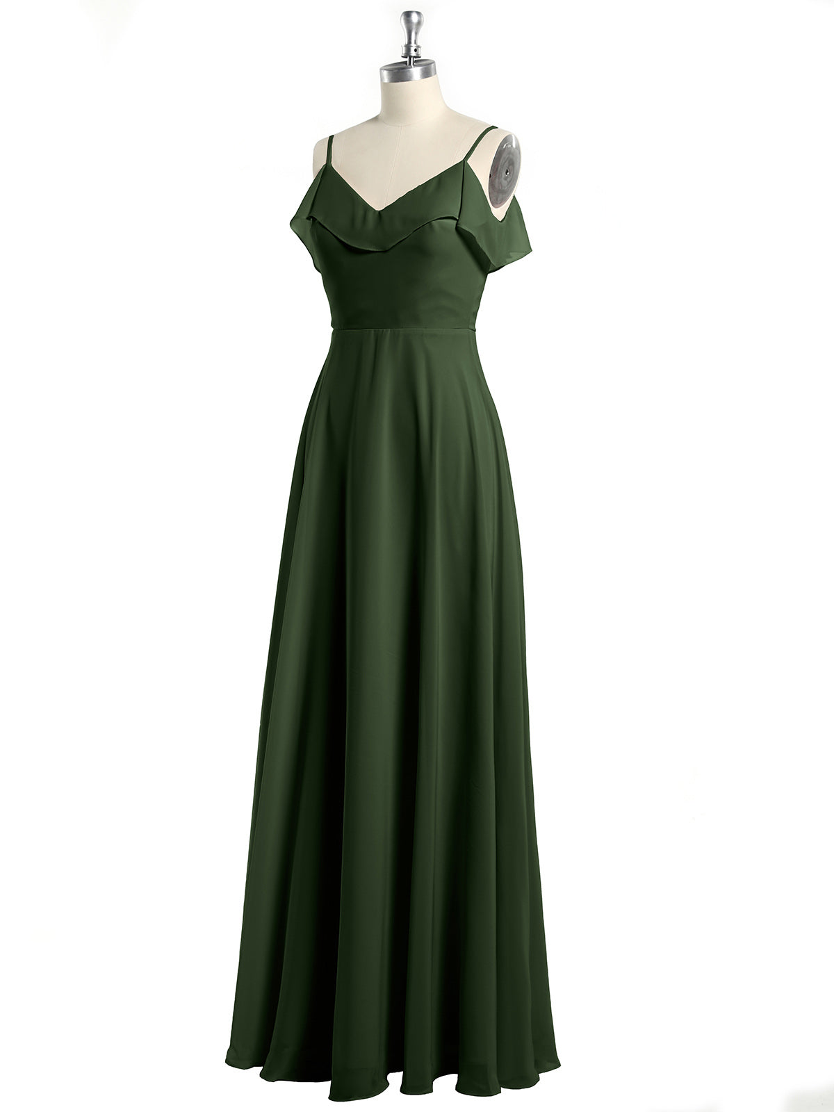 Vestidos de dama de honor de chiffon con tirantes finos Verde Oliva
