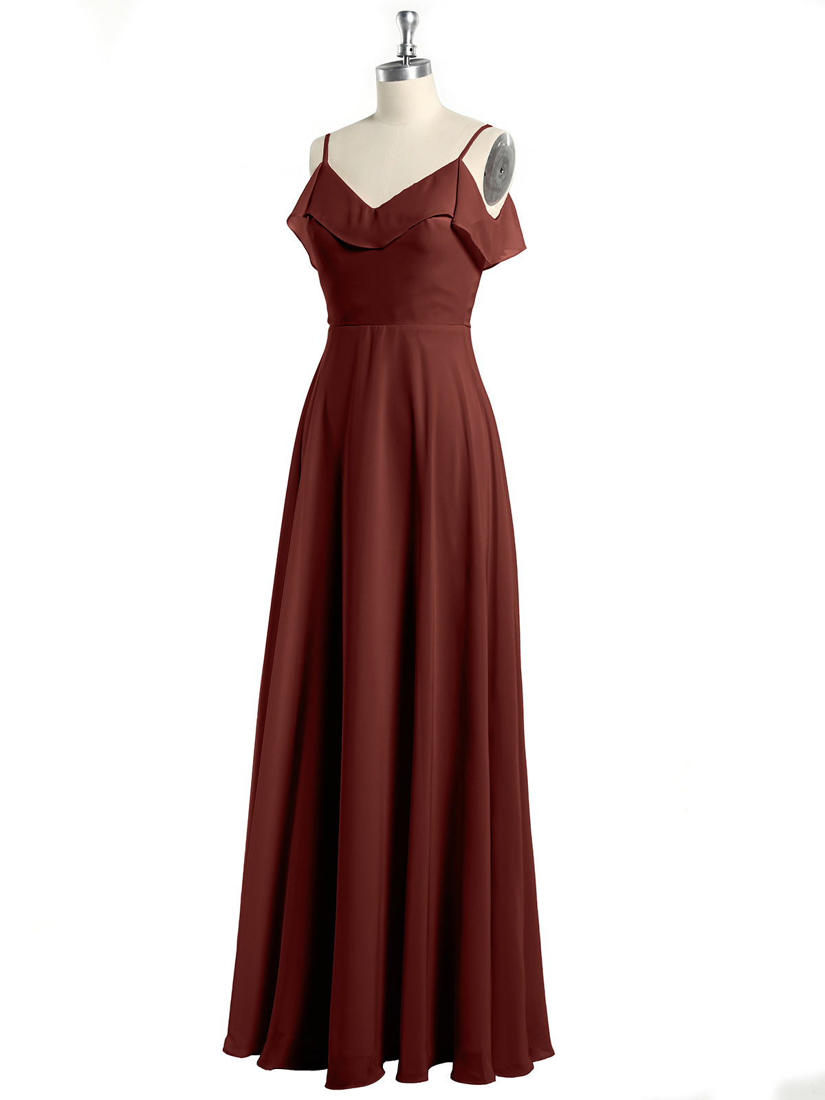 Vestidos de dama de honor de chiffon con tirantes finos Terracota