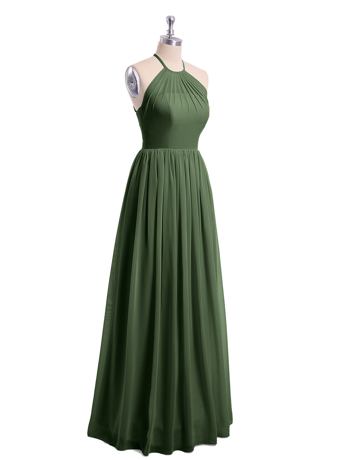 Jodie Cabestro Cuello Alto Gasa Vestido De Dama De Honor Verde Oliva Tallas Grandes