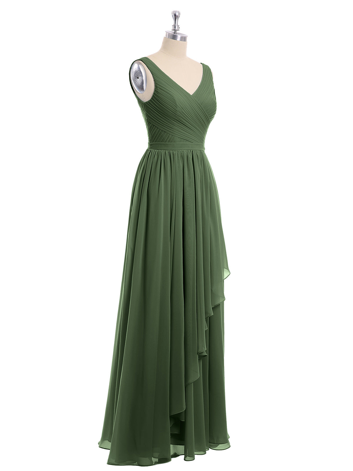 Josephine Gasa Escote En V Vestido Con Falda En Cascada Verde Oliva