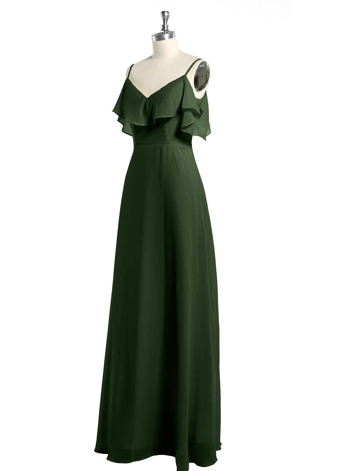 Vestidos largos de chiffon con tirantes finos y escote en V Verde Oliva Tallas Grandes
