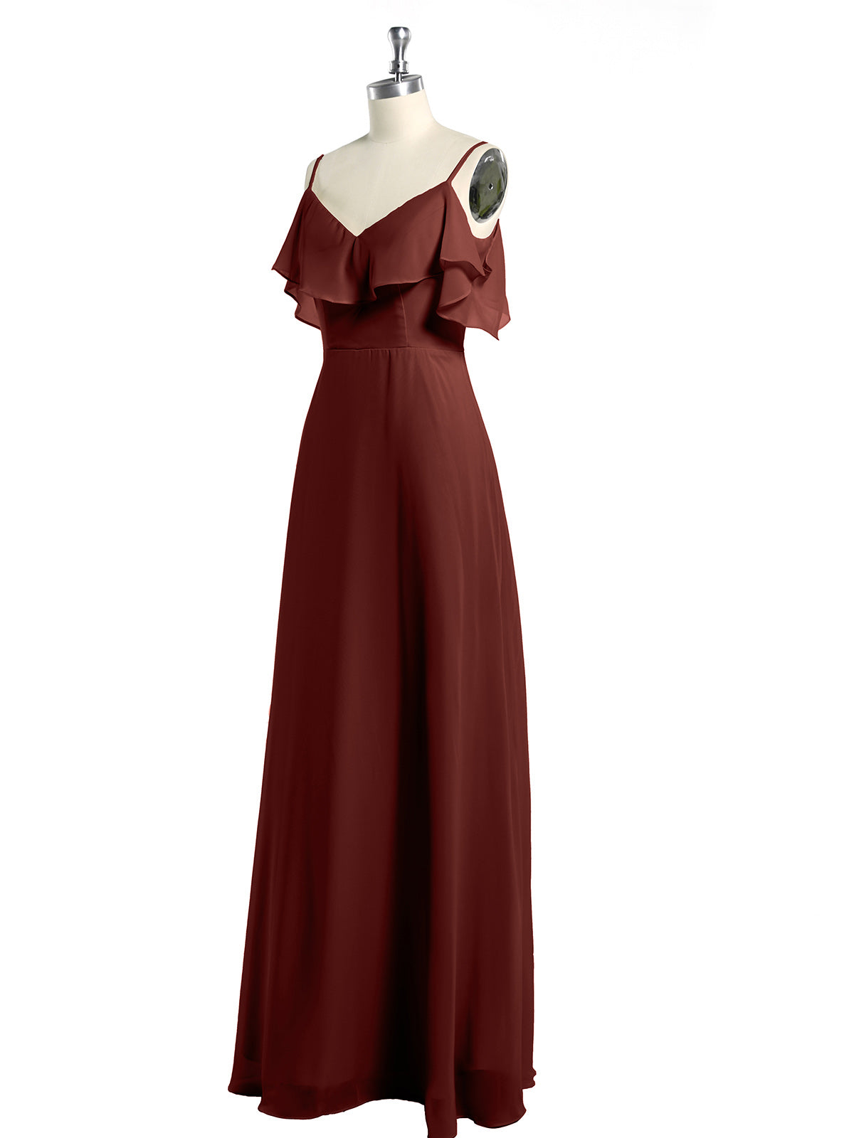 Vestidos largos de chiffon con tirantes finos y escote en V Terracota Tallas Grandes
