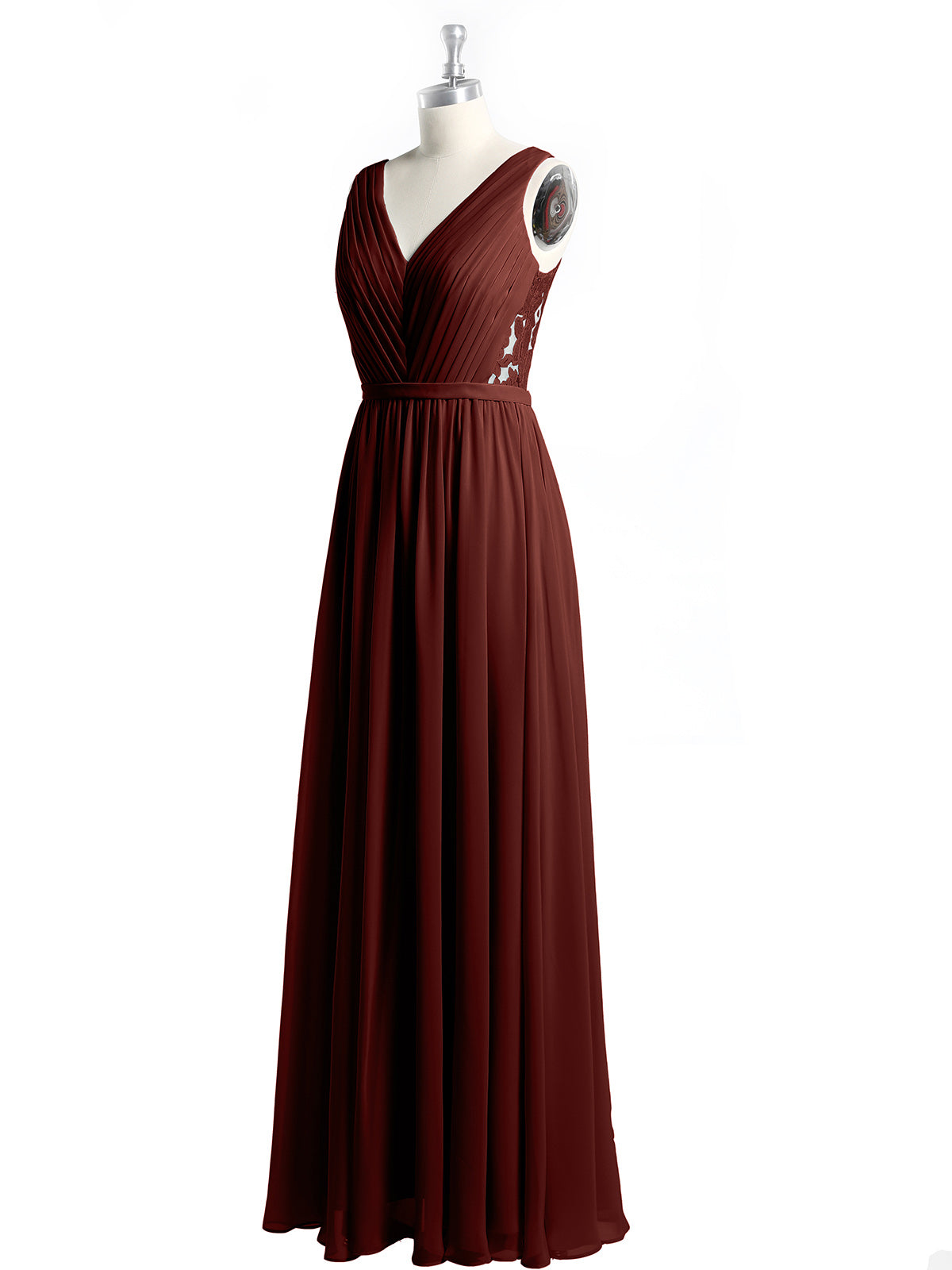 Vestidos de chiffon con escote en V y espalda de encaje Terracota Tallas Grandes