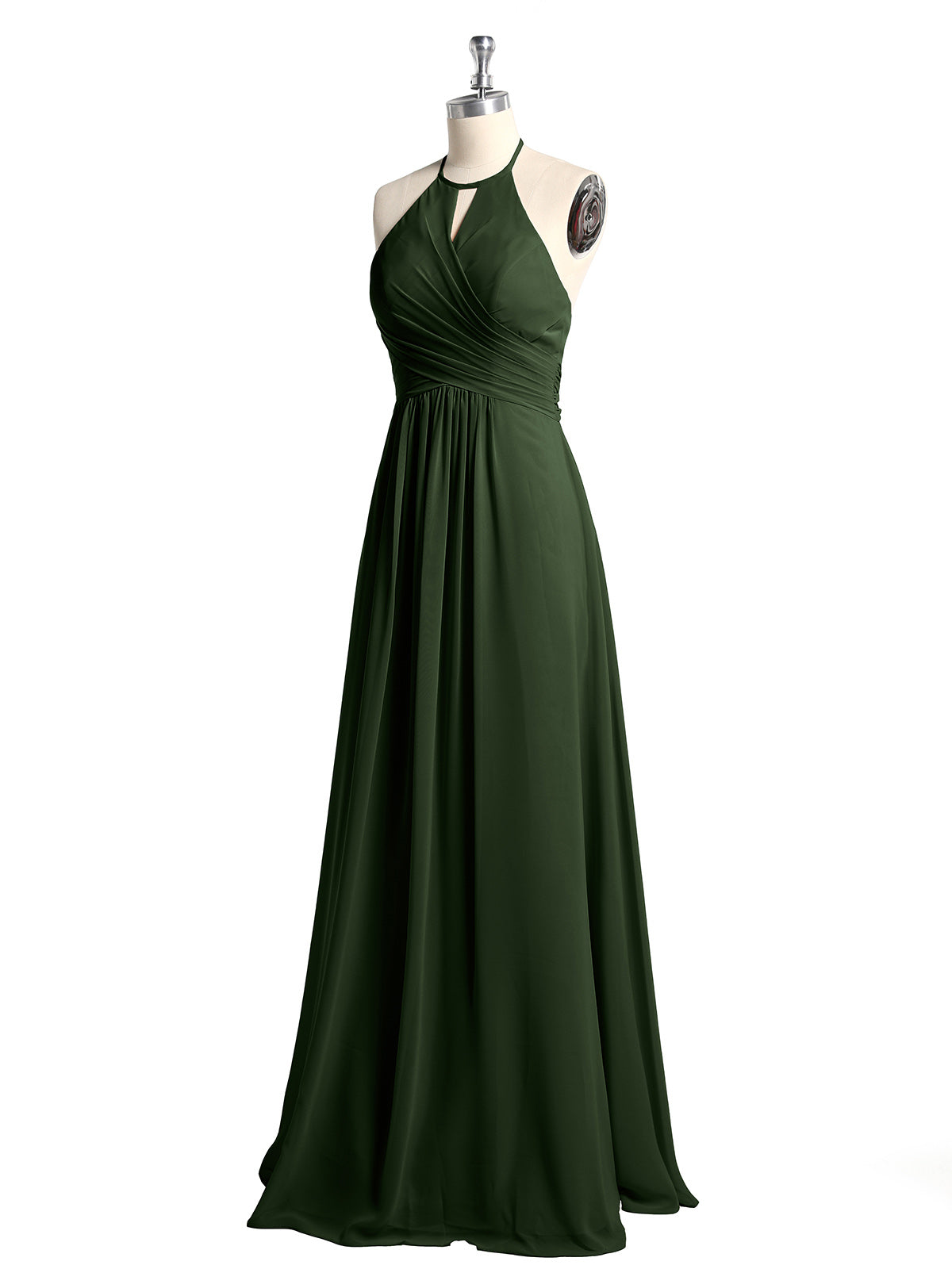 Vestidos largos de chiffon estilo halter para damas de honor Verde Oliva Tallas Grandes