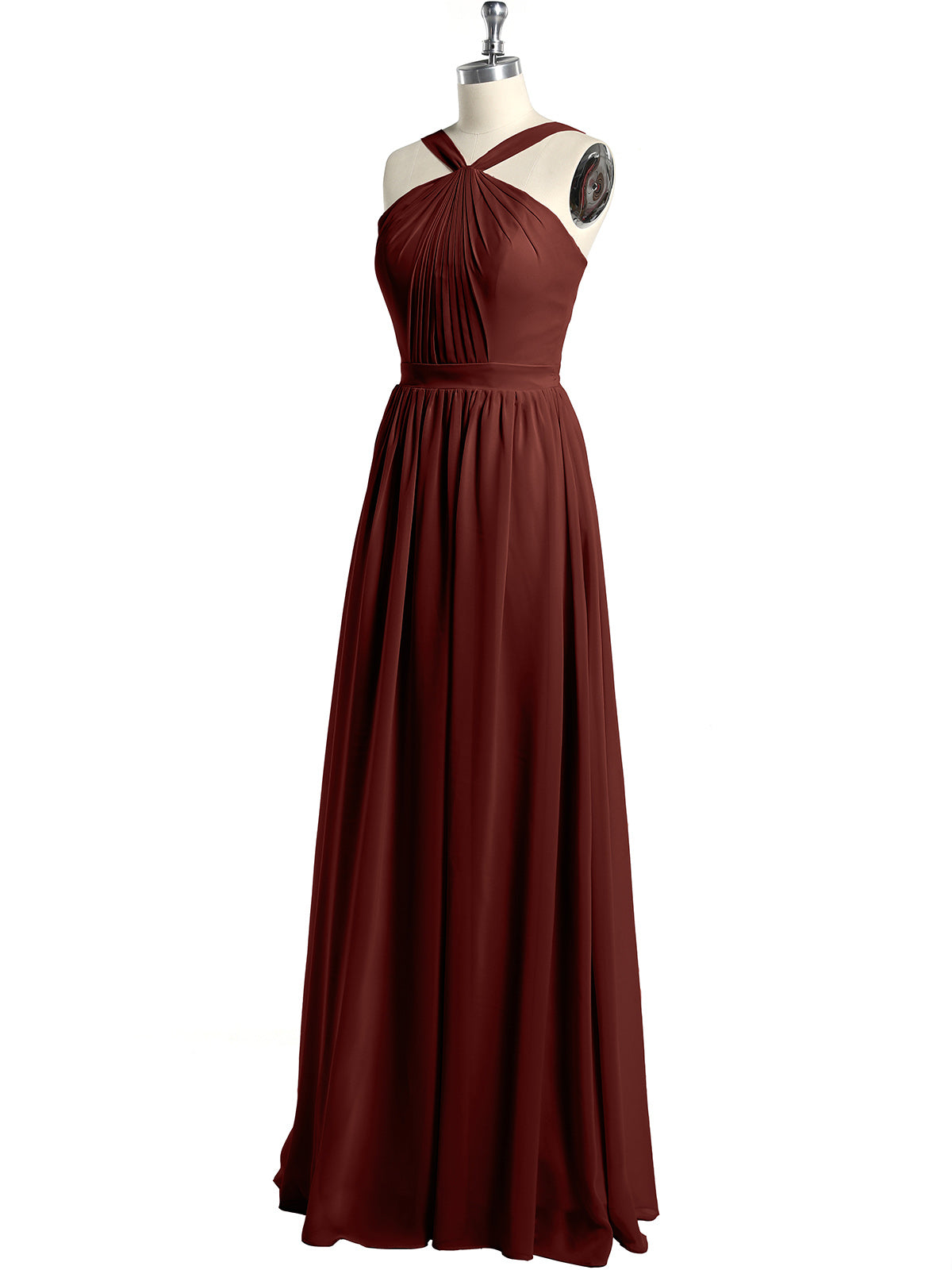 Vestidos largos de chiffon de cuello en Y para damas de honor Terracota Tallas Grandes