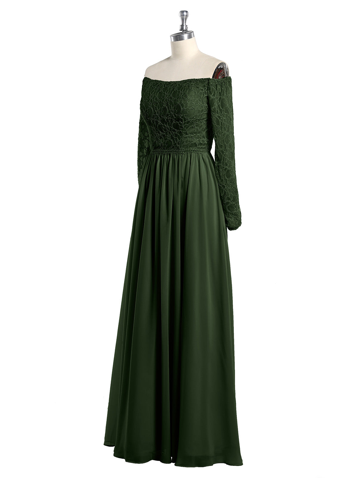 Vestidos de encaje y chiffon con mangas largas y bolsillos Verde Oliva